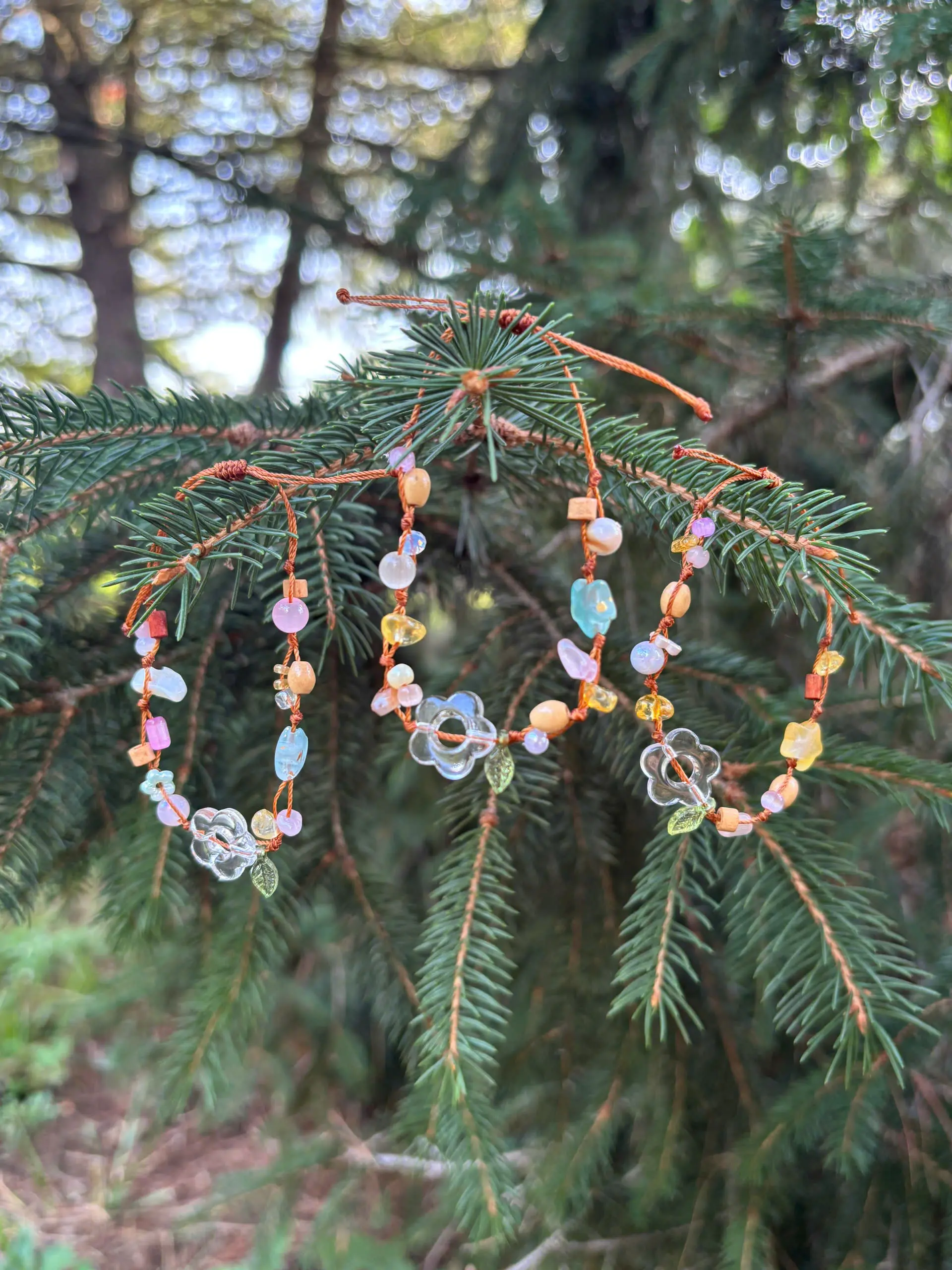 Handmade Crystal Bead Bracelet with Cute Flower Charm Boho Jewelry and Summer Theme