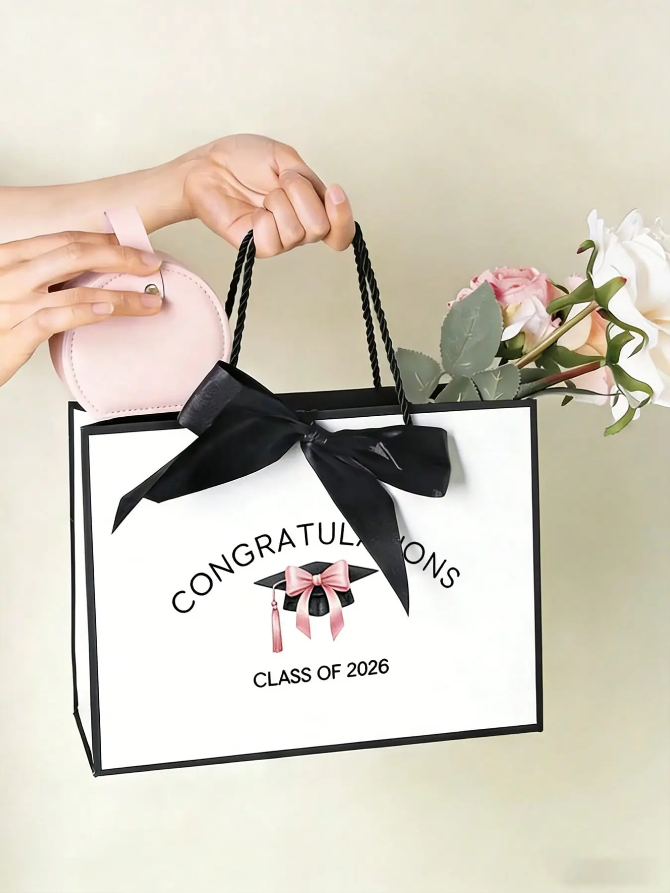 Customizable Graduation Gift Bag, Personalized Name Print, Fashionable Party Decoration, Grad Party Supplies, Perfect Gift for Best Friend, All Seasons Use, Gift Pouch, Goodie Bag