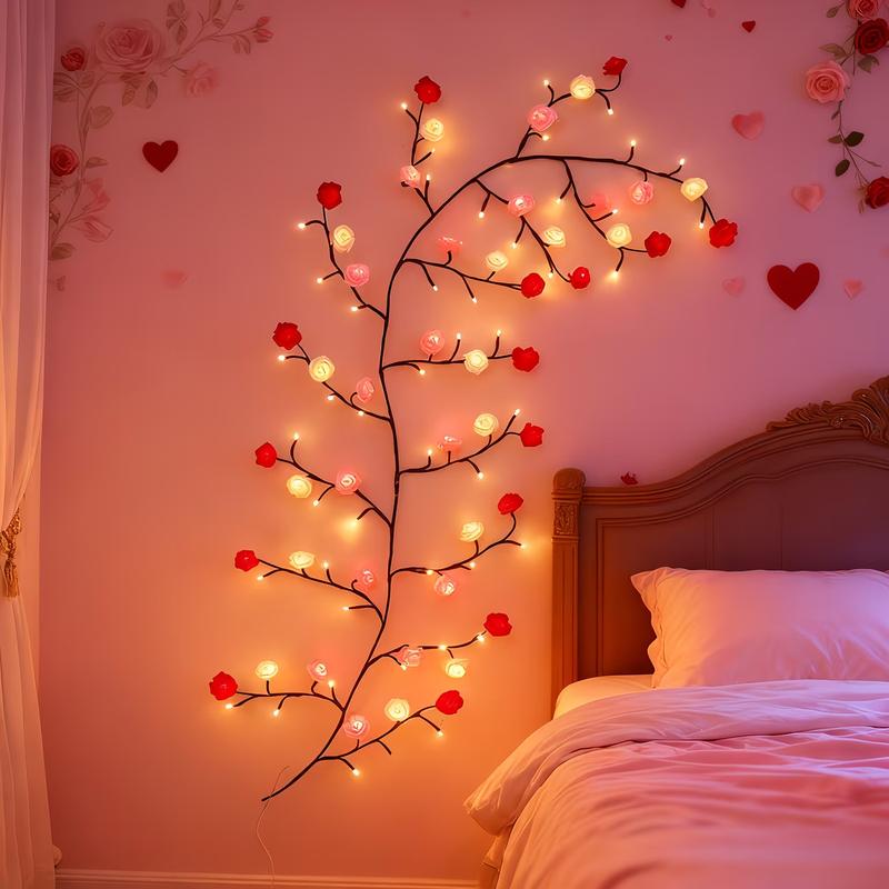 96-piece LED Eternal Rose Vine Light, USB-powered with remote control, suitable for DIY gifts and romantic decor—living room, bedroom, outdoor spaces, Valentine’s Day, Easter, Eid al-Fitr, spring, Mother’s Day gifts, room decoration, wall décor