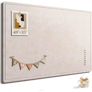 Large Bulletin Board, 48 X 35 Inches Felt Cork Board with 40 Pushpins, Foldable Felt Notice Pin Board Photo Display Board with Self-Adhesive Tape for Office  School (Oatmeal, 48x35 inch)