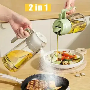 16oz Glass Oil Dispenser Bottle for Kitchen, 2 in 1 Olive Oil Dispenser and Oil Sprayer, 470ML Olive Oil Spray Bottle for Cooking, Cooking Oil Container