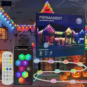 50FT/100FT Permanent DIY Outdoor Light, LED RGB Lights, 1 Count APP/Voice/Remote Controlled RGBIC Smart Eaves Light, IP67 Waterproof, Outdoor Lighting on House Roofs for Holidays, Christmas, & Halloween Decor