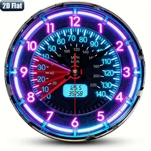 2D Flat. 1pc. Car Speedometer Themed Wall Clock, Silent Decorative Clock, Creative Wall Clock, Lighted Wall Clock, Decoration Suitable for Bedroom, Living Room, Office, 25/30 cm (without AA Batteries), 2D Flat, Led Wall Clocks