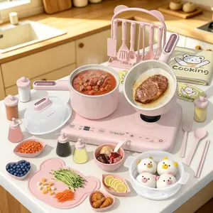 Gotoofun Pink Double Stove Children's Real Cooking Kitchen Set Safe Mini Kitchen for Boys Girls Compact Multifunctional Cooking Toys Montessori Gift for Girls/Boys 8–12