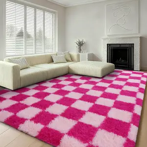 MUGORN Soft Fuzzy Fluffy Rug for Bedroom Living Room Black and White Checkered Rug Shag Runner 5x7 Ft Hallway Runner Plush Shaggy Carpet Non Slip for Bedside Sofa Home Dorm