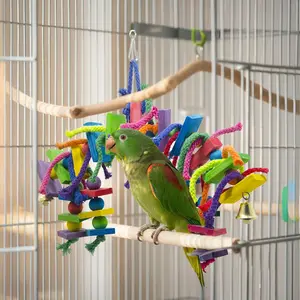 Large Colorful Wood Block Parrot Toy, Stress Relief Chewing Toy for Medium-Large Parrots, Educational Bird Accessories, Random Colors