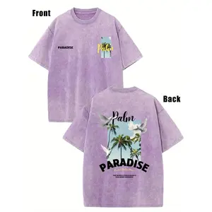 Summer Themed Tropical Palm Doves, Beautiful Beaches, Sunshine, Waves, Summer Men'S 230 High-Quality Batik Dyed Pure Vintage Trendy Brand T-Shirt, Short Sleeved Round Neck T-Shirt, With A Certain Thickness Suitable For Summer Wearing T-Shirt