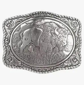 Antique Silver Buffalo Belt Buckle, Bison Belt Buckle