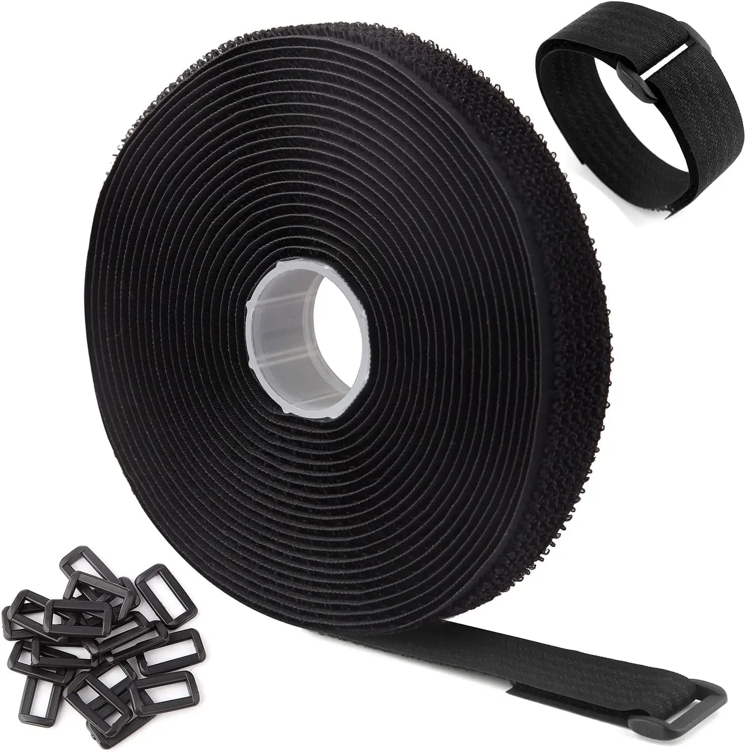 25-Pack Nylon Black Reusable Hook and Loop Cable Straps, 16Ft x 0.8In Adjustable Buckle Straps, Free-Cut Length for Indoor-Outdoor Cable Management, Securing, DIY Sewing Projects