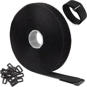 16Ft x 0.8In Adjustable Cable Straps with Buckles, Free Cut Length, Black Reusable Fastening Cable Ties, Hook and Loop Securing Strap for Cable Tidy, Wire Management, Cord Organiser