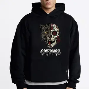 Caifanes Panther Skull Half Face Dia De Los Muertos Graphic Hoodie Fleece Fabric Casual Hooded Sweatshirt Trendy Tops Perfect Gift