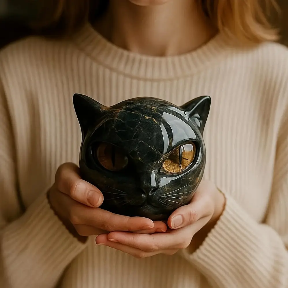 Luxury HandCarved Black Cat Sculpture  Elegant Home Decor Gift