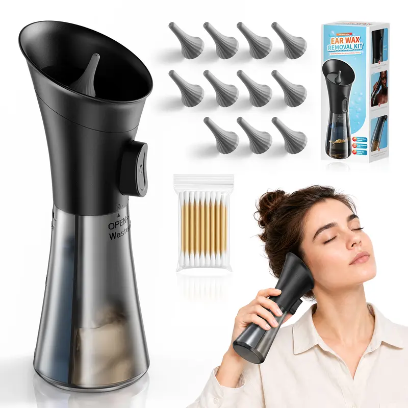 Ear Cleaner Ear Irrigation Kit, Manual Earwax Cleaning Kit with 1-Handed Operation, Silicone 2-in-1 Tank, Waterproof Design, 3 Gentle Nozzle Attachments, Safe for Adults & Children