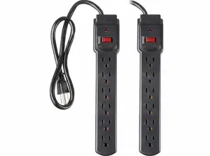Surge Protector Power Strip, 6-Outlet with 200J Protection, 2ft Extension Cord, Rectangle, Black (2 Pack) Compact Durable
