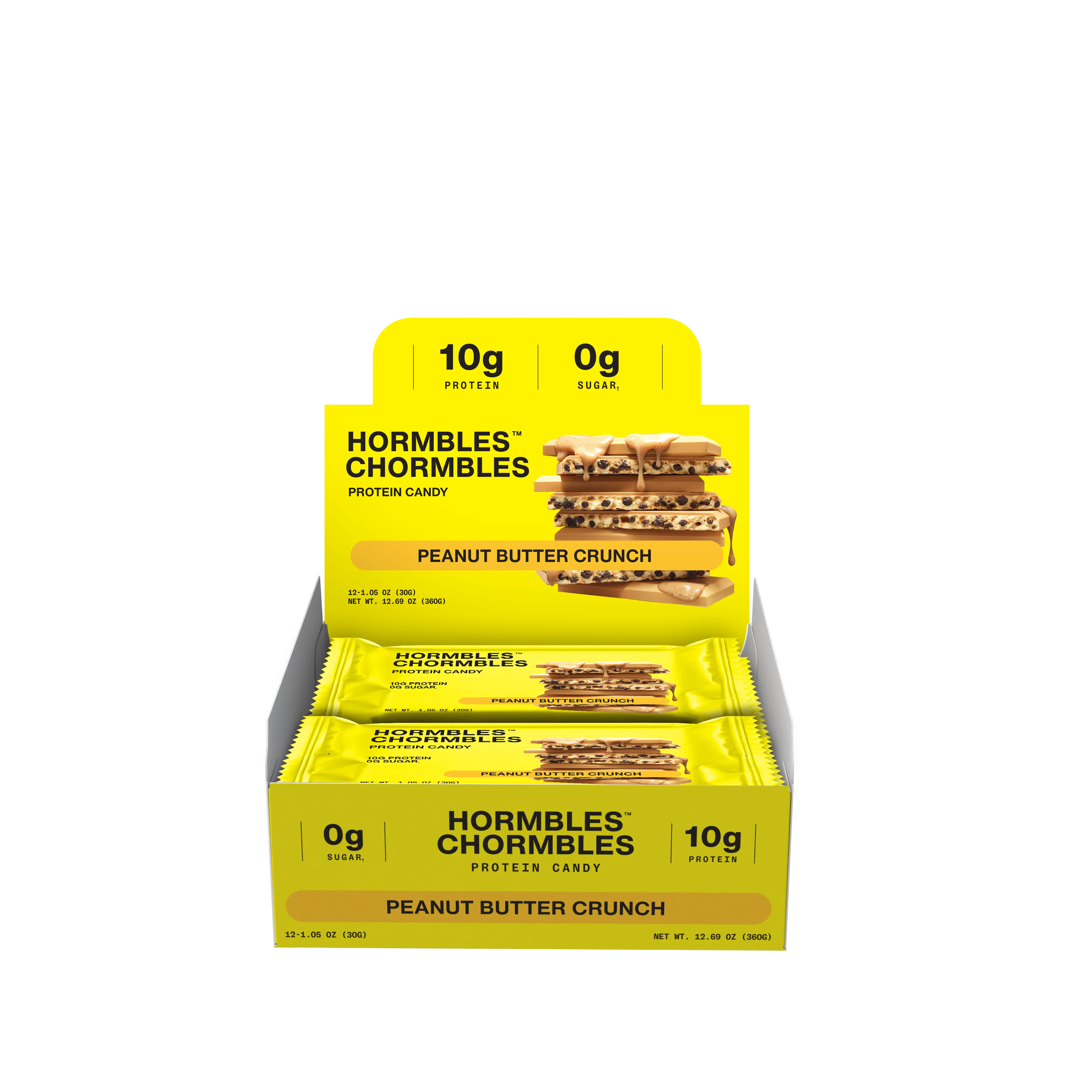 Hormbles Chormbles Protein Candy Bars - Peanut Butter Crunch (10g Protein, 0g Sugar, Keto Friendly) - 12 Pack Box (1.06 oz Bars)