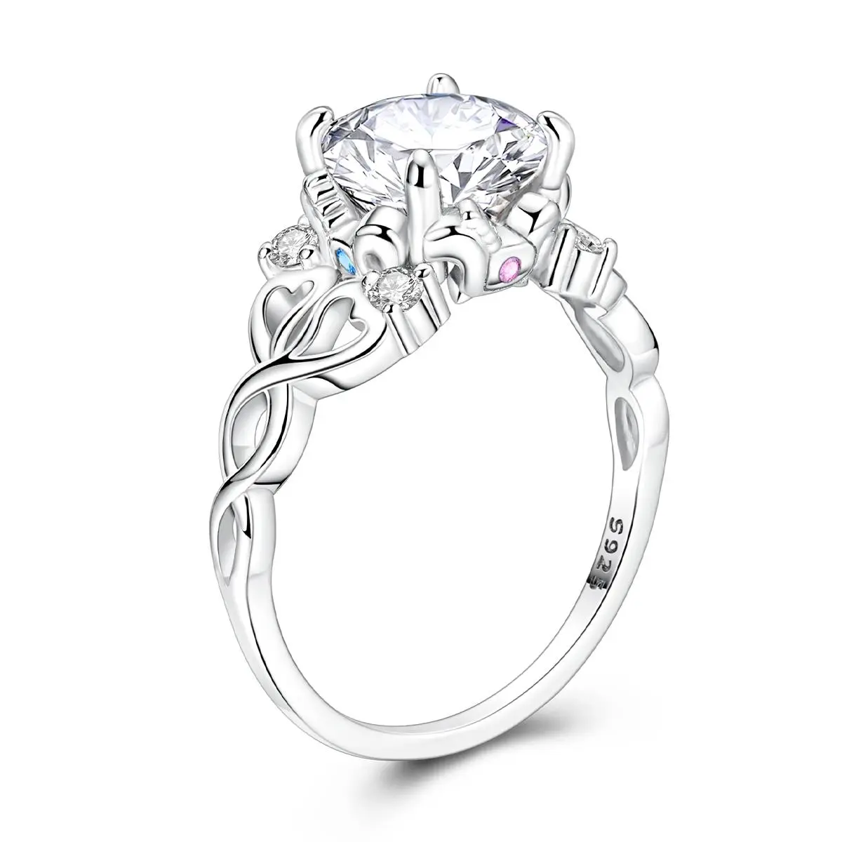 LAZA Women's Vintage Carousel Heart Ring in Platinum-plated Sterling Silver, Elegant Twist Band with Cubic Zirconia Gemstones for Daily Wear, Anniversary Birthday Gift, Heart Shape, Everyday Wear