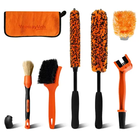 YeewayVeh Motorcycle Chain Cleaning Kit - 2-Size Long Handle Bendable Wheel Cleaner, 1.4-inch Scratch-Free Wet/Dry Detailing Brush, Tire Brush, 1 Scrubbing Mitt, Towel, 16in Reach for Tight Spots (For Motorcycles, Bicycles)