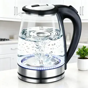 Electric Glass Kettle 1500W 110v  2.0L Fast Boil Water Boiler for Tea & Coffee, Borosilicate Glass, Auto Shut-Off, LED Light, Cool-Touch Handle, Home & Dorm Appliance