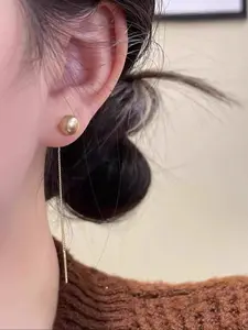 Elegant Long Faux Pearl Dangle Earrings for Women, High Quality Earrings, Simple Luxury Style Copper Chain Design, Perfect for Daily Wear & Special Occasions