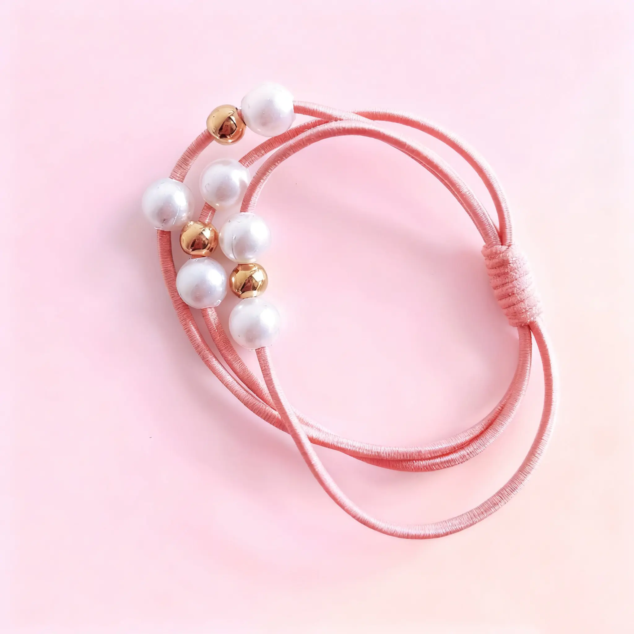 Women's Pink Plain-Design Hair Rubber Bands - Casual Everyday Elastic Hair Accessories, Ideal as 1 Simple-Look Gift for Birthday Wear