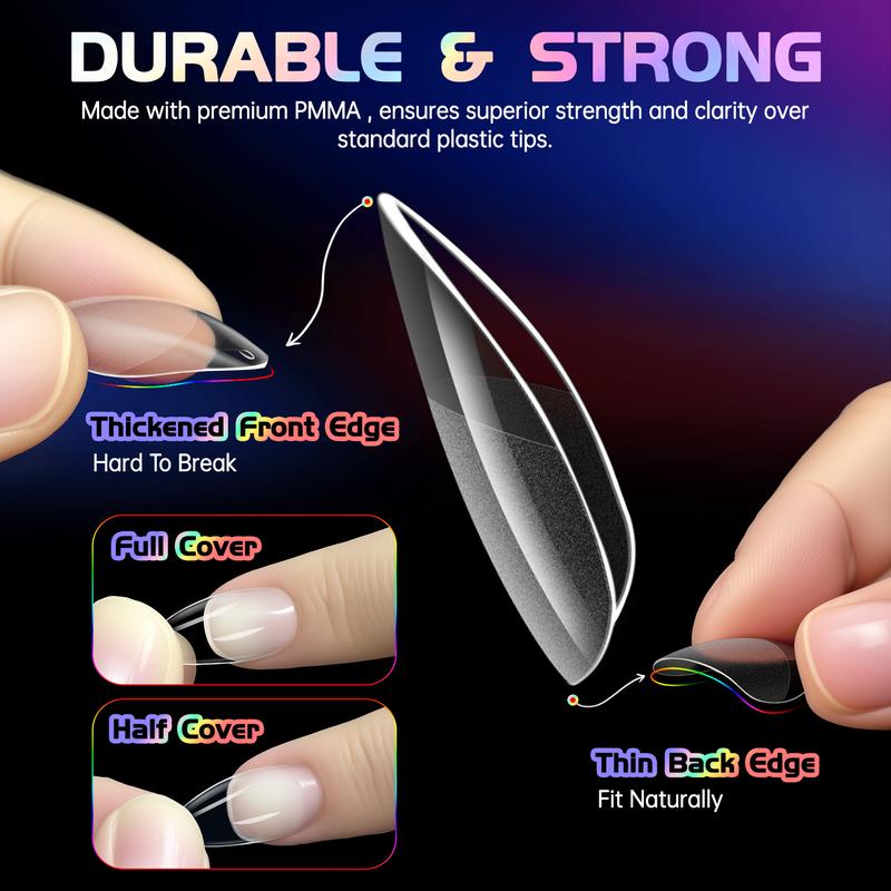 【Pluieor Official】Short Almond Nail Tips - 240Pcs Semi-Matte Full Cover Clear False Nails,10 Sizes Premium PMMA Fake Nails , Shatterproof & Flexible Press on Nails for Salons & DIY
