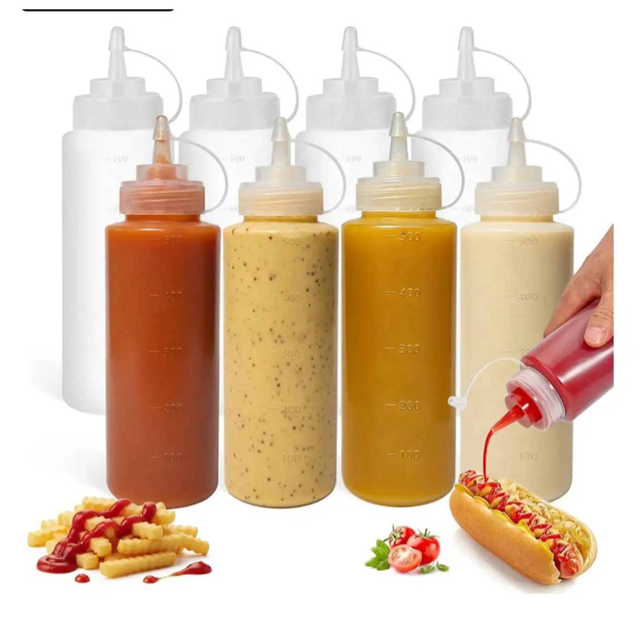 KitchenCraft 8-Pack Condiment Bottles with Dispenser Tops for Ketchup Mayo Mustard & More Easy-to-Use Food Storage Containers