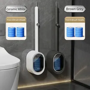 Disposable Toilet Brush Set with 32 Refills – Wall Mounted Deep Cleaning Bathroom Brush