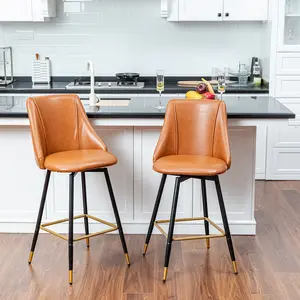 Homy Casa 26 inch Bar Stools Set of 2, Adjustable Swivel Counter Height for Kitchen, Cognac Brown Dining Chairs Furniture