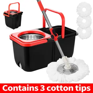 Mop Bucket Set, Rotating Mop and Bucket and Squeezer Set, Stable Cleaning Tools, Bathroom Mop Bucket, 360° Rotating Mop Bucket System, Gift, Christmas Gift, with 3 Mop Replacement Heads and Stainless Steel Adjustable Handle