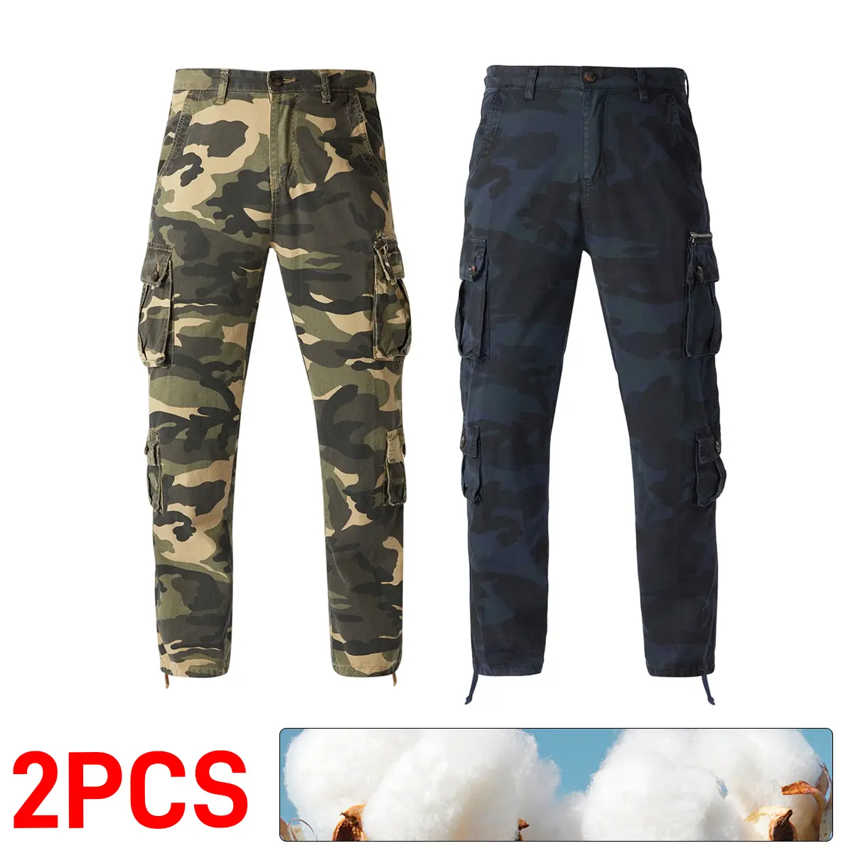Men'S Camouflage Cargo Pants Set of 2, Featuring a Multi-Pocket Design - Classic Camo Pattern, Durable Outdoor Hiking And Camping Pants, Casual Long Pants for Relaxed Wear, Camping Attire