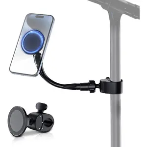 2 in 1 Mic Stand Phone Holder,8"  Phone Holder for Microphone Stand with Removable Gooseneck & Locking Angle,Mic Music Stand Phone Holder Clip for  16 15 14 13 12 Pro Max &  Phones