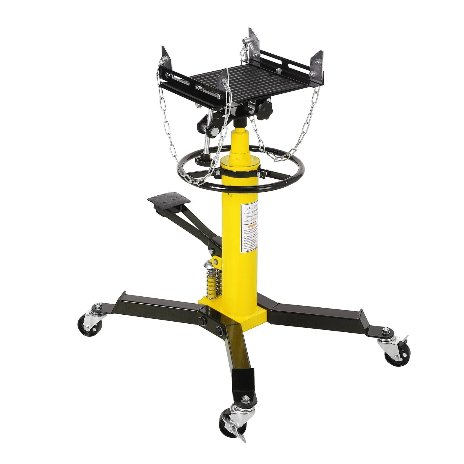 GARVEE Hydraulic Transmission Jack for Indoor Furniture Sets, 1322lbs Capacity, 2-Stage Telescopic Lift (34"-68"), Dual Plunger, 30° Tilt, Foot Pedal, 360° Swivel Wheels, Safety Lock