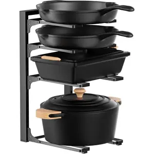 15.75" Tall 4-Tier Heavy Duty Pots and Pans Organizer, Adjustable Kitchen Storage Pot Rack for Under & Inside Cabinet, Holds Up to 44 LB for Cast Iron Skillets Shallow Cookware