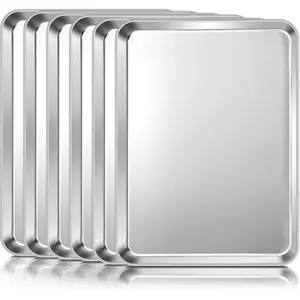 Baking Sheet Pan, 6 Pack Stainless Steel Half Size Baking Pans Set, Metal Large Cookie Sheets for Baking/Roasting/Serving,  & Heavy Duty, Dishwasher Safe, 17.6" x 13" x 1"