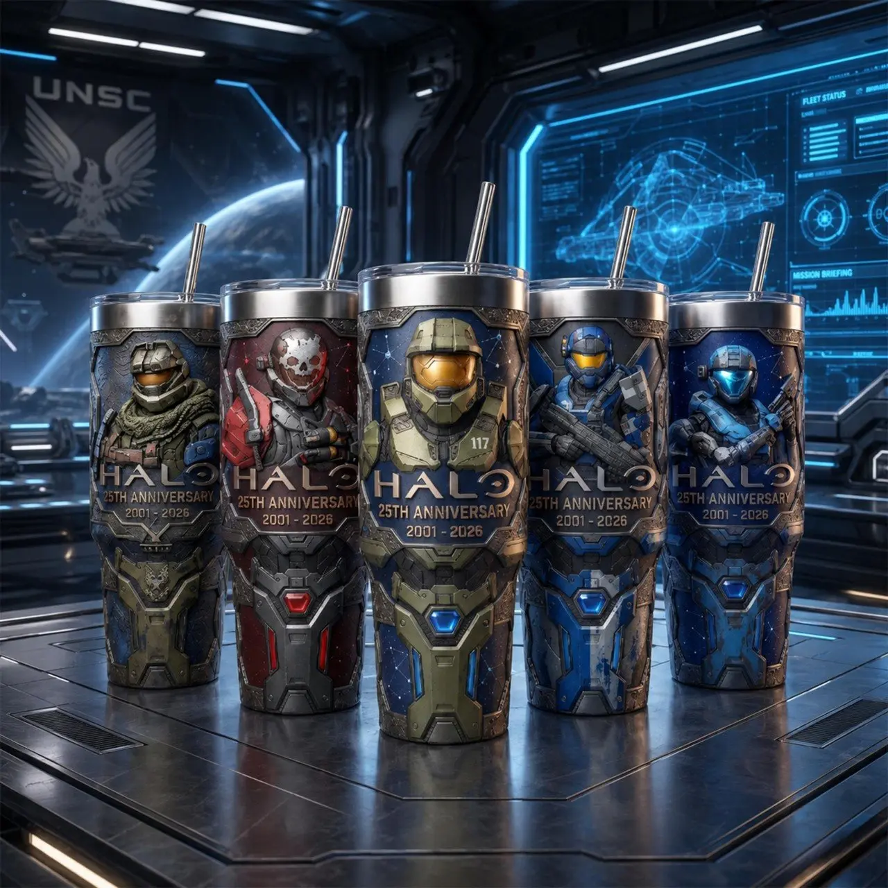 [COLLECTION] Halo 25th Anniversary 20oz Tumbler, Master Chief 117 UNSC Gaming Insulated Travel Cup, 2001–2026 Sci-Fi Armor Graphic Stainless Steel Tumbler, Hot Cold Drink Cup, Halo Gamer Fan Gift