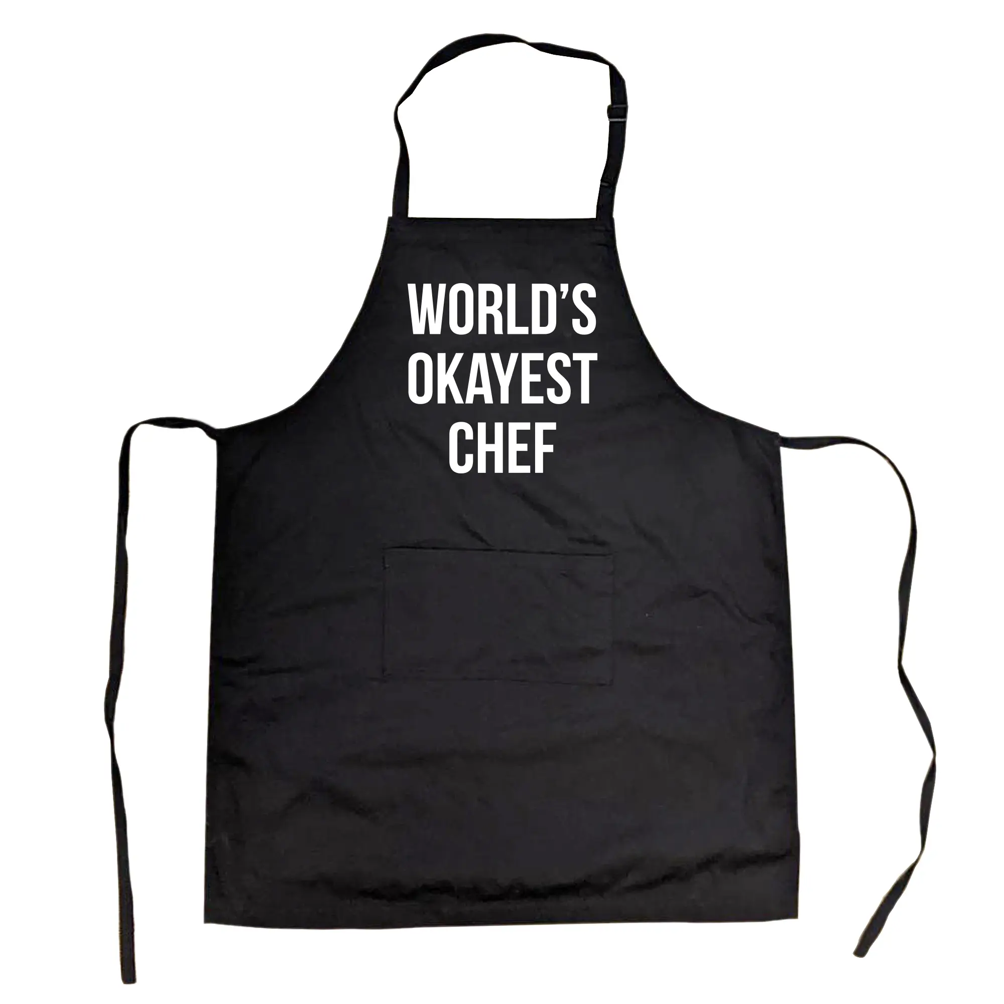 World's Okayest Chef Apron Funny Summer Cookout Apron Funny Aprons Adjustable Household Items Graphic Print Funny Sibling Cover Grilling Apparel for Men Black