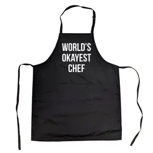 World's Okayest Chef Apron Funny Summer Cookout Apron Funny Aprons Adjustable Household Items Graphic Print Funny Sibling Cover Grilling Apparel for Men Black