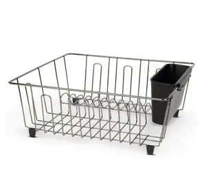 Small Dish Drainer Rack - Chrome/Black Wire Basket with Black Base for Kitchen Organization
