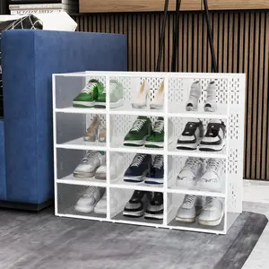 12pcs Clear Plastic Shoe Organizer Boxes with Lids - Stackable, Foldable And Stackable Shoe Racks, Freely Combinable, Plastic Sneaker Containers, Space-Saving Storage Organizers for Entryways, Bedrooms, Homes, Dormitories, Etc. multipurpose use