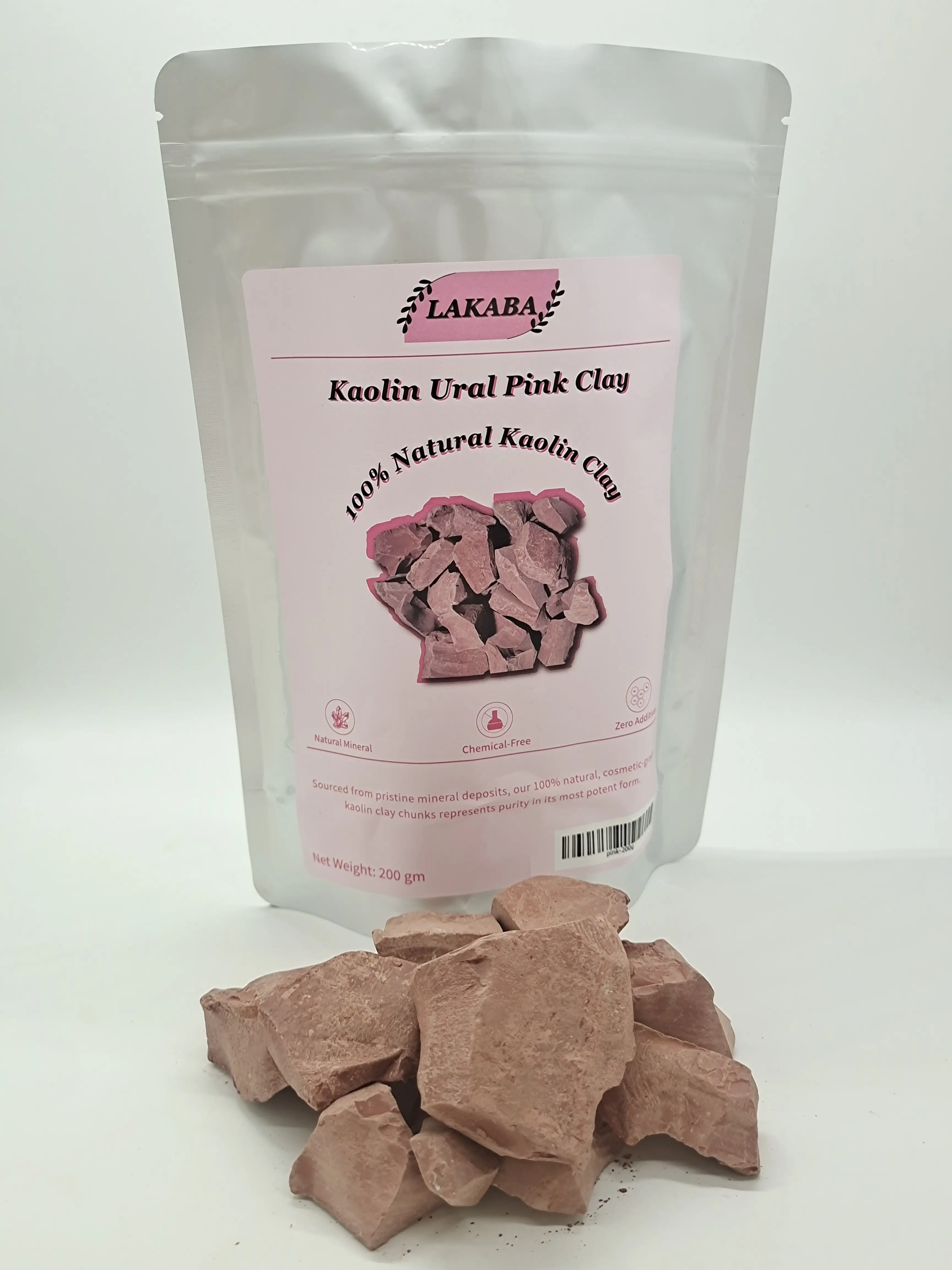 Lakaba 100% Natural Ural Pink Terracotta Clay Garden Soil - 200g Cosmetic-Grade with Pure Edible Chalk, Garden Soil Clay Rocks for Skin Repair, Bone Strength Support