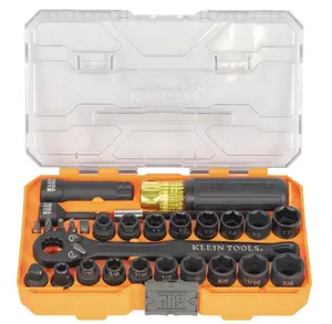 Klein Tools KNECT Essential Pass Through Impact Socket Set, SAE, Metric, 28-Piece