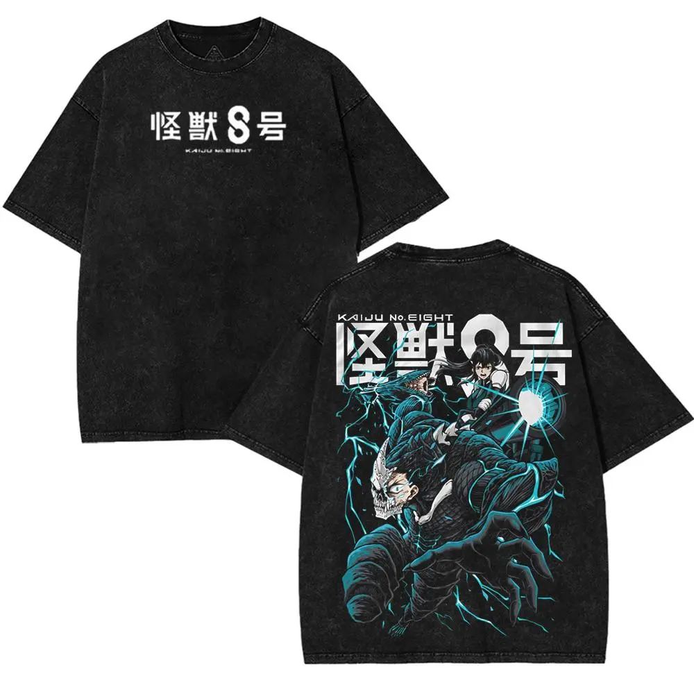 Kaiju No. 8 Kafka Hibino v19 transform anime manga game 2 sided Washed Tshirt unisex Streetwear T-shirt Top Casual graphic tee Clothes Cotton