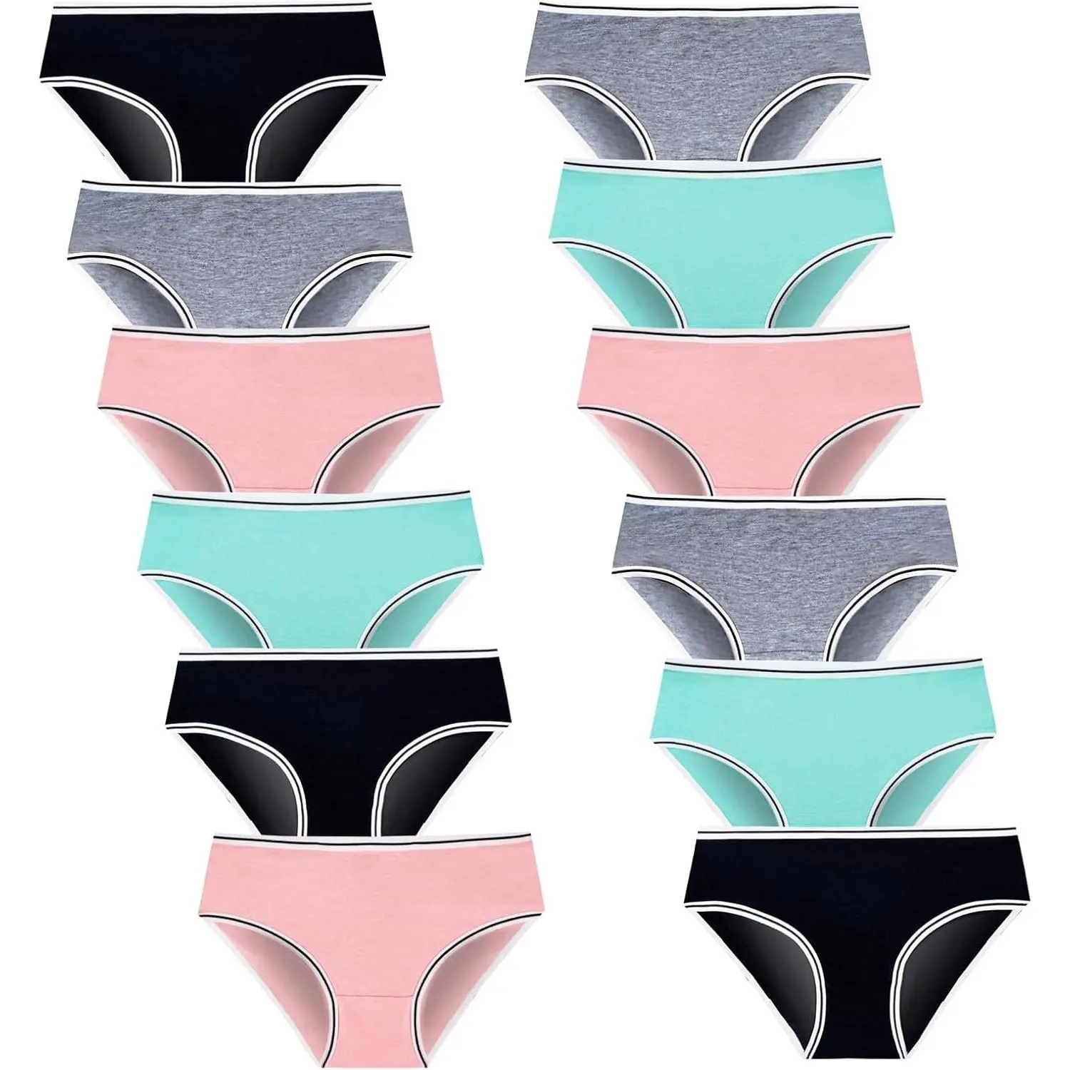 X-UDW01 Teen Girls' Cotton Briefs, 12-Pack, Multicolor, Size L, for 8-16 Years, None, Wool, Hand Wash, Stain, 12 - 13 Years