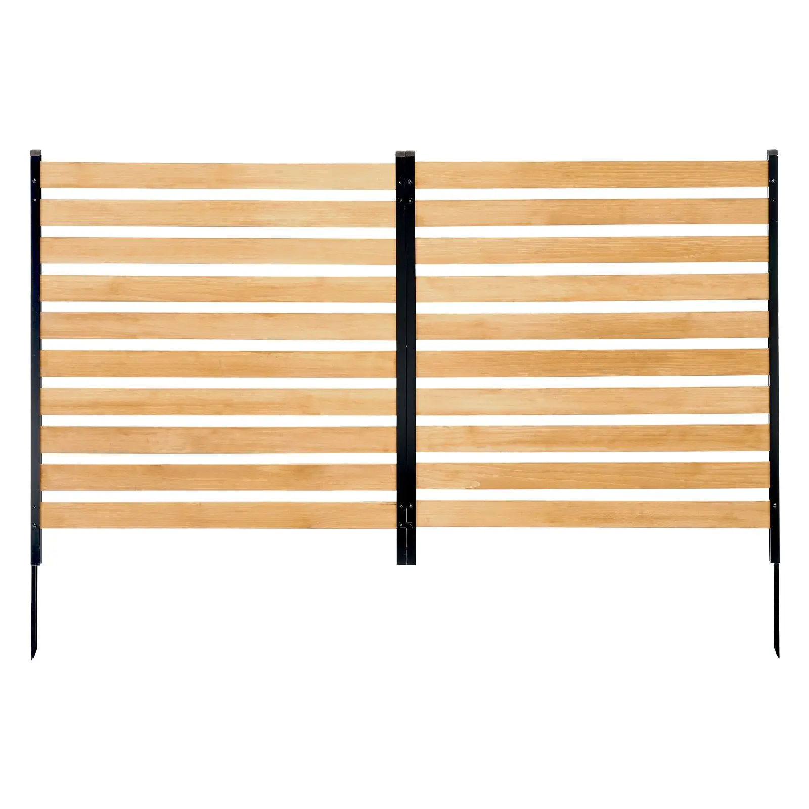 Natural Solid Wooden Fence - 2-Panel Slatted Pack (38x42 in), Heat-Resistant, Customizable Colors, Flexible DIY Options, Metal Stakes Included, Outdoor Enclosure for Garden Buildings, Long-Lasting, Two-Panel Pack