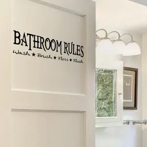 A black English slogan bathroom rules wall sticker, a home decoration wall sticker for bathrooms and toilets, Wall Art Stickers, Wall Decal