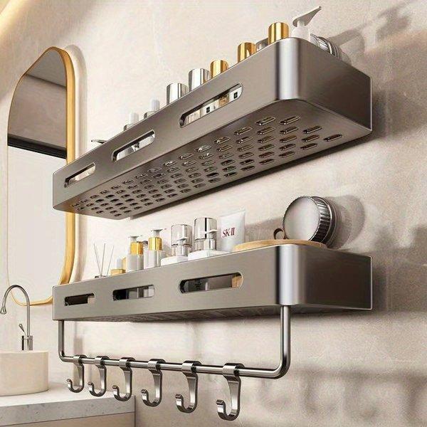 Heavy Duty Suction Cup Shower Shelf – Wall Mounted Bathroom Organizer, Rust Resistant Storage Rack for Shampoo Soap, Space Saving Shower Caddy