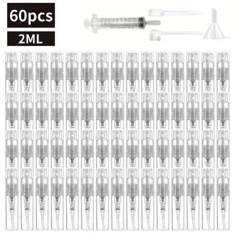 2ml Mini Refillable Spray Bottle Set, Makeup Container Set, Sample Containers, 60pcs Empty Spray Bottles & 4 Counts, Travel Bottle for Perfume, Toiletry, Skin Care, Christmas Gift