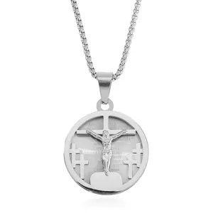 Shop LC Bible Cross Coin Men's Pendant Necklace 24 Inches in Stainless Steel