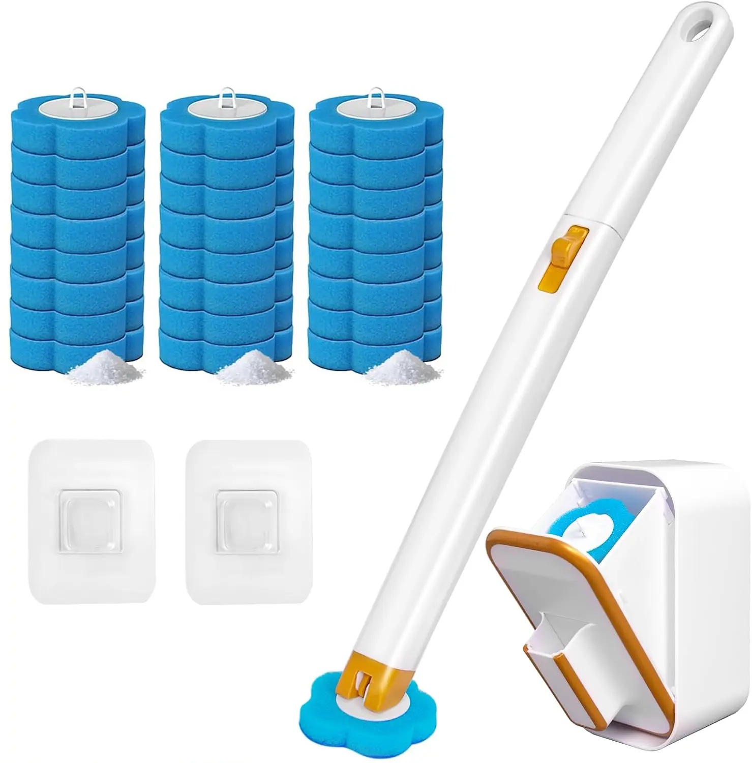 Wall-Mounted Disposable Toilet Brush Set with 18 Refills & Holder, Durable Toilet Wand with Flexible Head, Sturdy Long Handle for Deep Hygienic Bathroom Cleaning