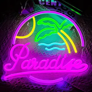 Paradise Neon Signs Dimmable Led Palm Trees Sunset Sunrise Neon Signs Wall Decoration, Miami Wave Island Neon Beach, Vacation, Party, Room, Man's Cave